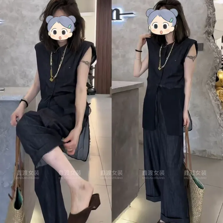 2025夏季新款时尚显瘦气质女士网红洋气两件套百搭款D9403