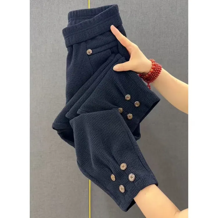 秋季加厚雪尼尔时尚休闲裤女高腰百搭宽松显瘦洋气简约保暖哈伦裤