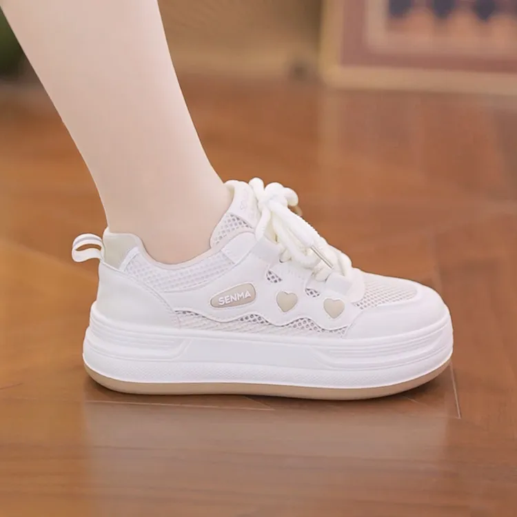 森马SENMA小白鞋女2025夏季新款透气休闲板鞋国潮厚底欧若风网鞋商品图