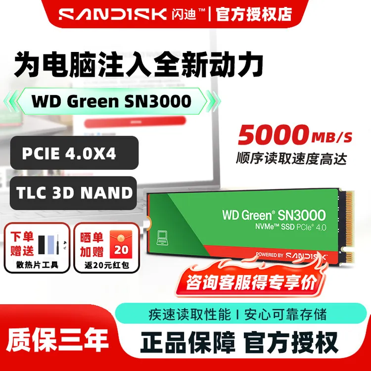 SN3000固态硬盘1T高速游戏SSD硬盘m.2接口TLC颗粒pcie4.0 西数