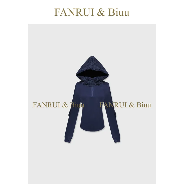 FANRUI/泛芮 「瑶台镜海」颗粒绒连帽复古时髦洋气百搭卫衣B18847