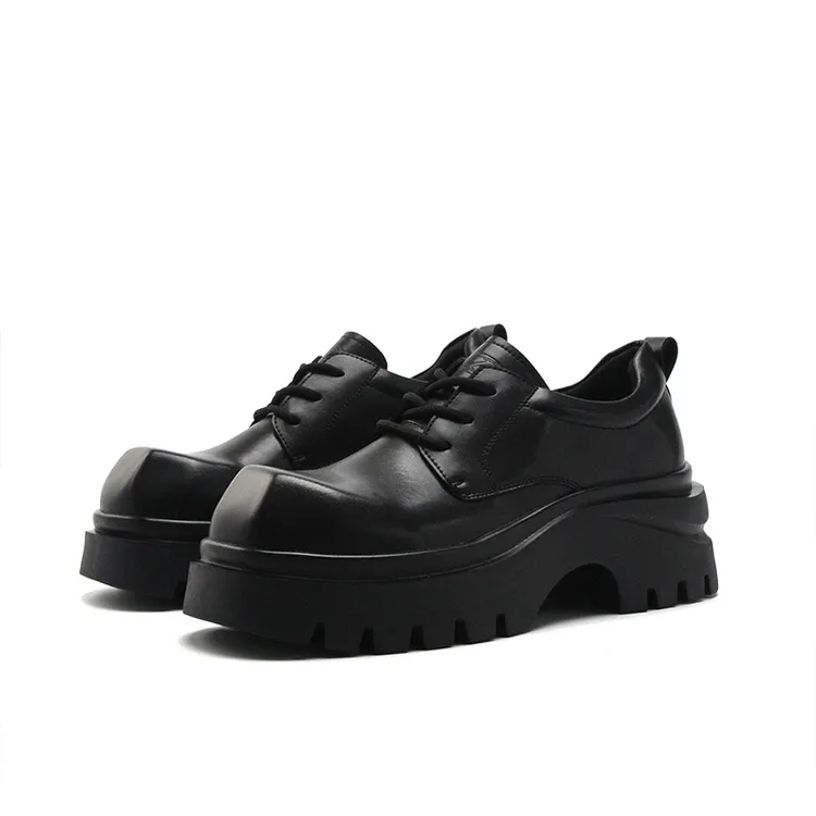 新款英伦风7公分增高男士皮靴时尚系带德比鞋方头休闲皮鞋