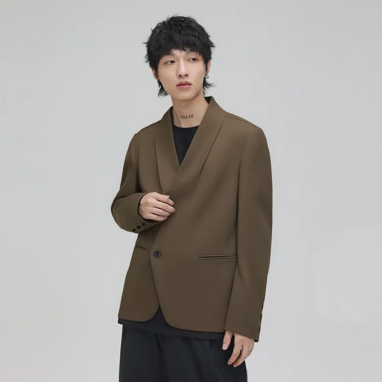 HERBEL/黑白西装外套2025年秋季男式纯色设计感时尚休闲西服上衣