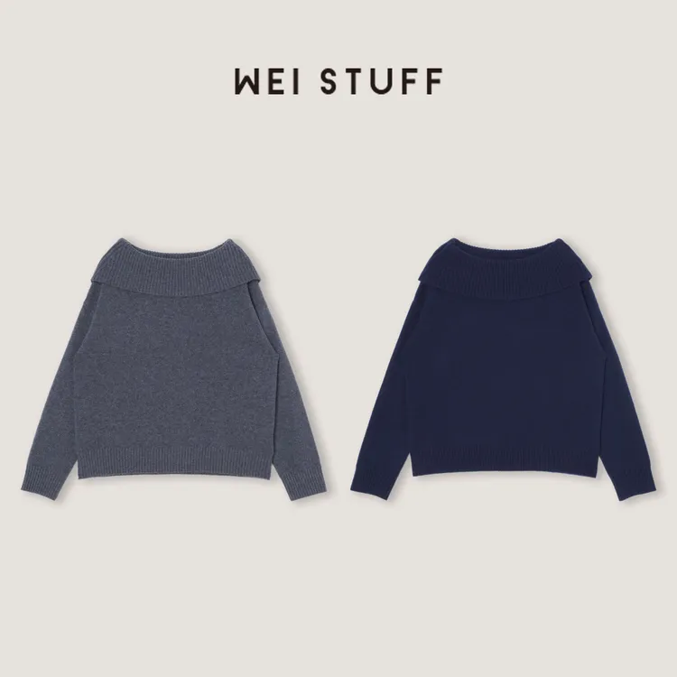 WEI STUFF"一字领"时尚百搭两色针织山羊绒毛衣 10840.