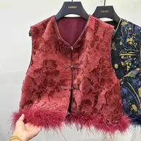 新中式国风盘扣提花驼鸟毛马甲女2025年秋季新款洋气减龄马夹外套