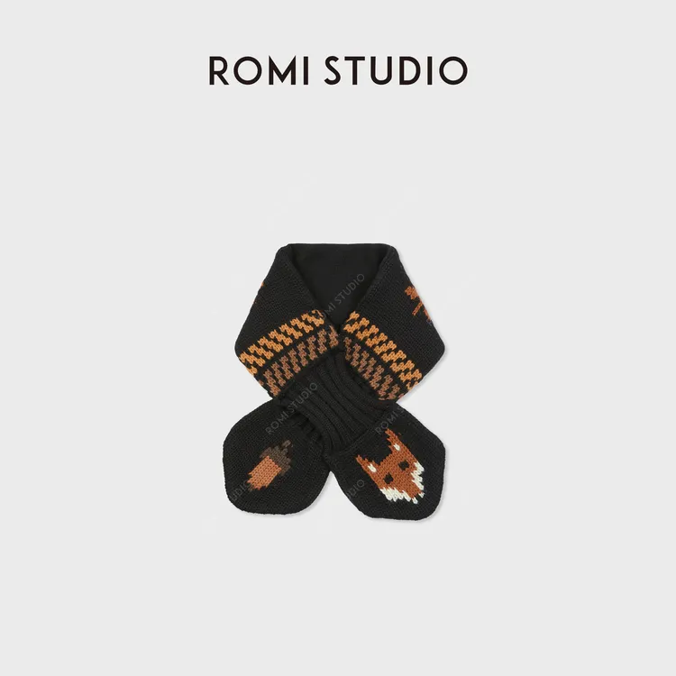 ROMI STUDIO“童趣FOX”美利奴羊毛针织复古像素风围巾 RWCWPU6732