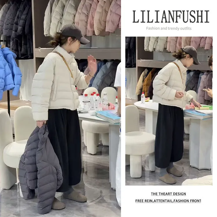 秋冬穿搭一整套2025新款韩版宽松立领长袖棉服外套显瘦阔腿两件套