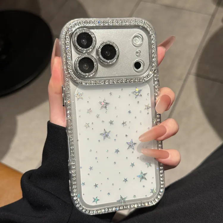 高级双面镶钻晕染星星适用iPhone17手机壳15苹果16promax镜头膜13