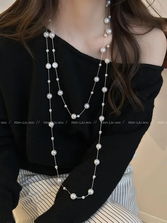 铜合金项链  满天星叠戴珍珠项链女2025新款毛衣链长款秋冬配饰品