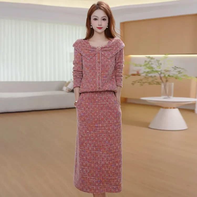 今年流行爆款时尚套装女2025秋季新款妈妈装修身显瘦半身裙两件套