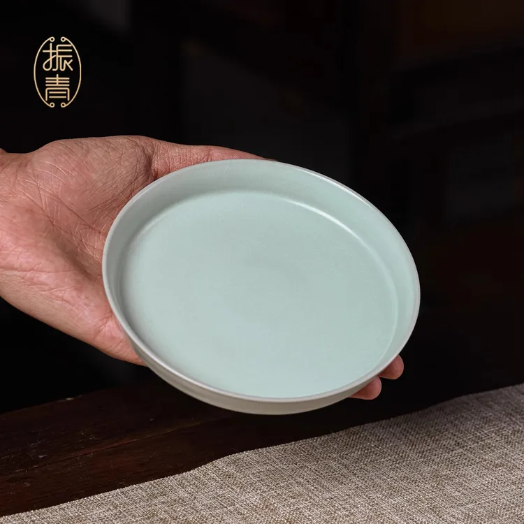 汝窑圆满壶承开片复古干泡台手工陶瓷茶盘养壶茶承托青瓷摆件礼品