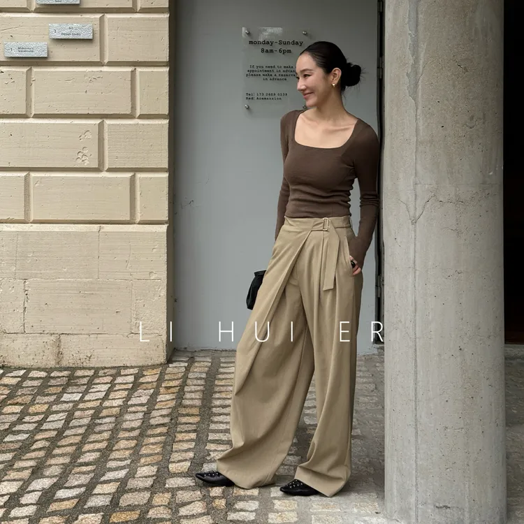 LiHuiEr李慧儿【里约漫步】2025秋季显瘦时尚咖色休闲裤LL025767