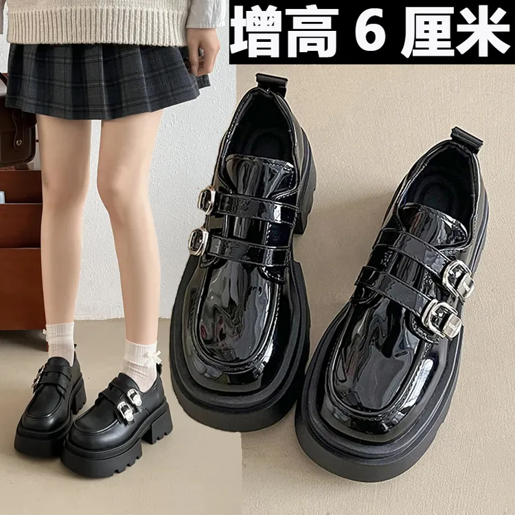 厚底英伦风小皮鞋女2025春季新款圆头百搭学院复古乐福鞋增高单鞋