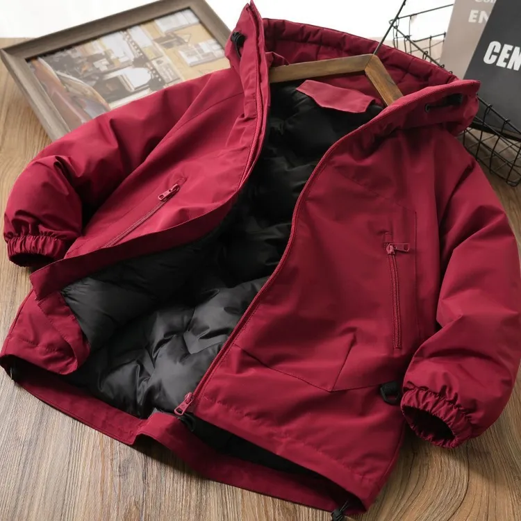 现货-2025新款儿童棉服男童中大童加厚保暖连帽棉衣潮