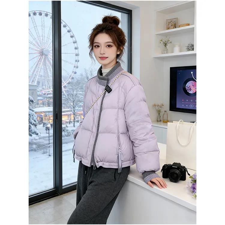 韩系简约时尚撞色拼接保暖棉服女款冬季加厚减龄洋气休闲百搭外套