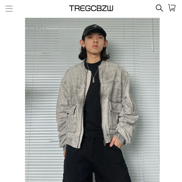 CBZW秋季潮牌重工脏染褶皱棒球服夹克男高街美式小众宽松工装外套