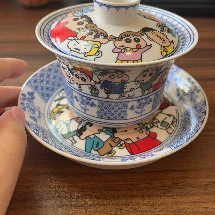 蜡笔小新陶瓷盖碗茶杯家用泡茶碗大容量功夫茶具带礼盒当代全款