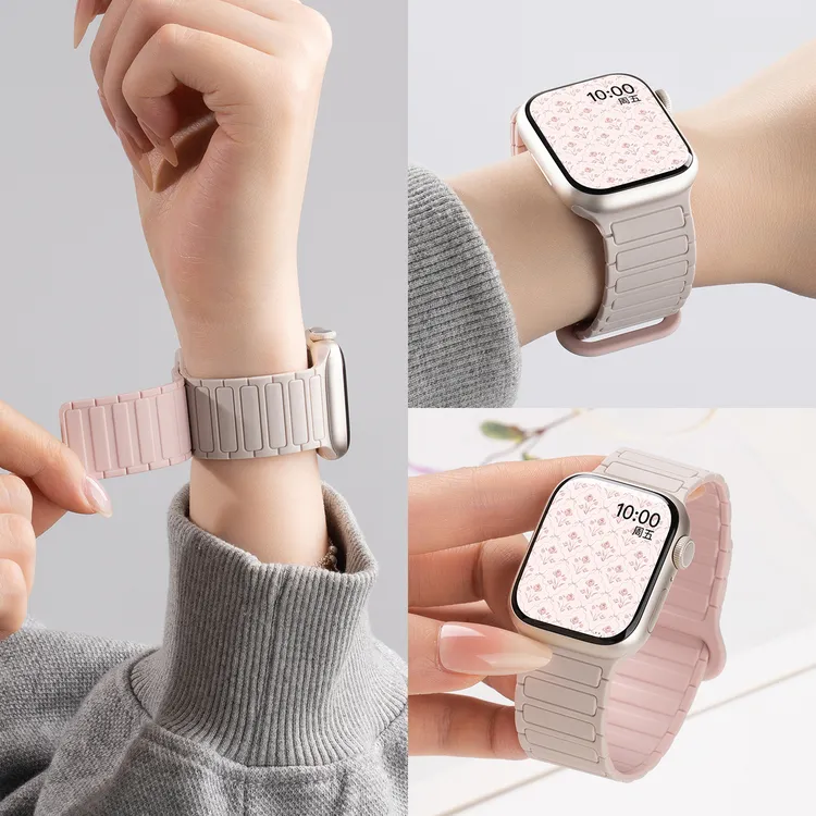 适用iwatch10苹果s11手表表带applewatch987磁吸SE工装硅胶表带女