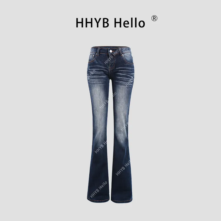 HHYB Hello水洗低腰微喇牛仔裤2025新款百搭显瘦长裤女Q244276
