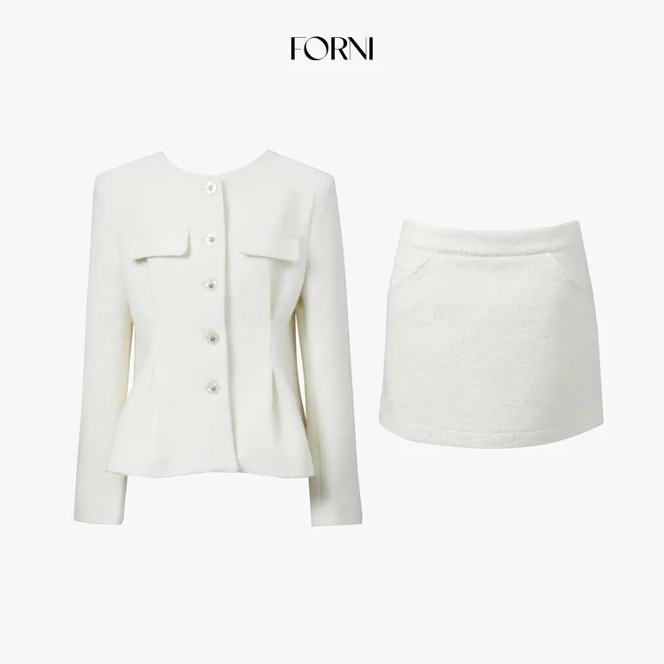 FORNI 戴安娜女士 小香风羊毛呢外套短裙套装