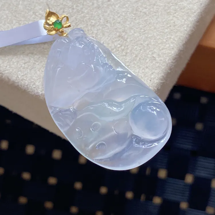 天然翡翠Ａ货18K金镶嵌玻璃冰三脚金蟾吊坠 33*16.5*6.5