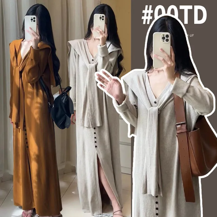 慵懒时尚气质早秋孕妇装连衣裙2025新款宽松大码针织外穿孕妇长裙