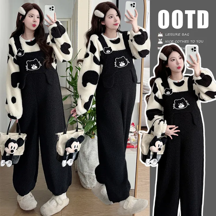 孕妇背带裤冬季加绒加厚2025新款时尚减龄束脚裤宽松大码外穿长裤