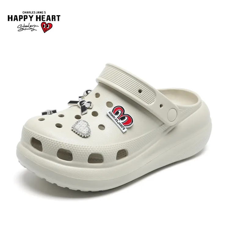查尔斯桃心洞洞鞋女2025新款网红包头时尚拖厚底增高踩屎感拖鞋