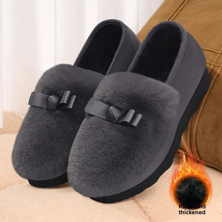 老北京棉鞋女冬加绒2025新款保暖外穿毛毛鞋中老年防滑平底豆豆鞋