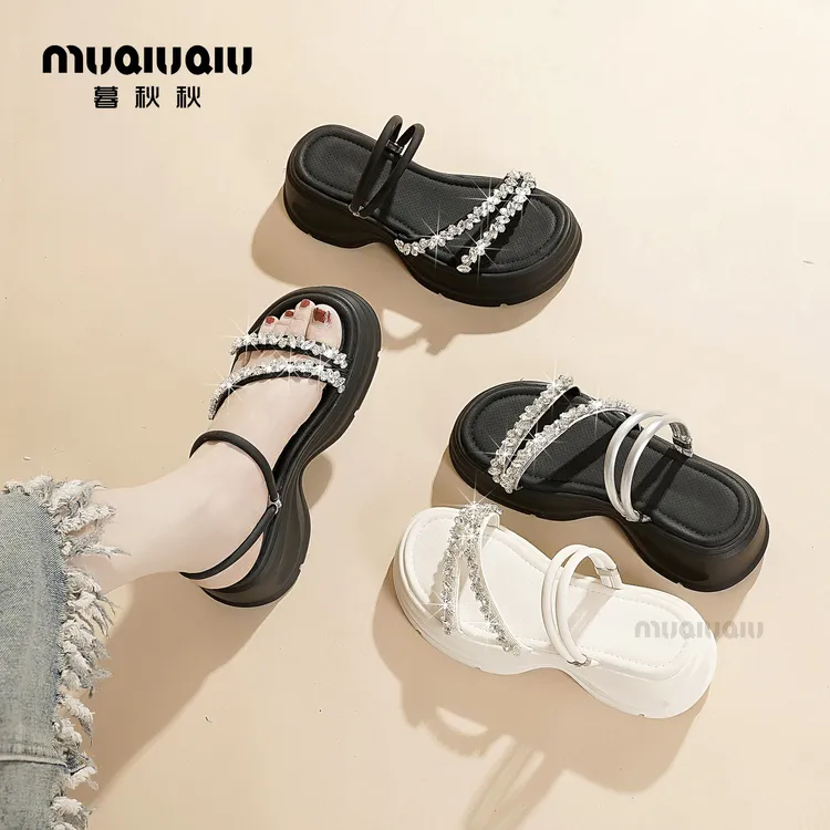 暮秋秋2025夏季新款拖鞋女百搭沙滩凉鞋小众外穿厚底两穿一字凉拖