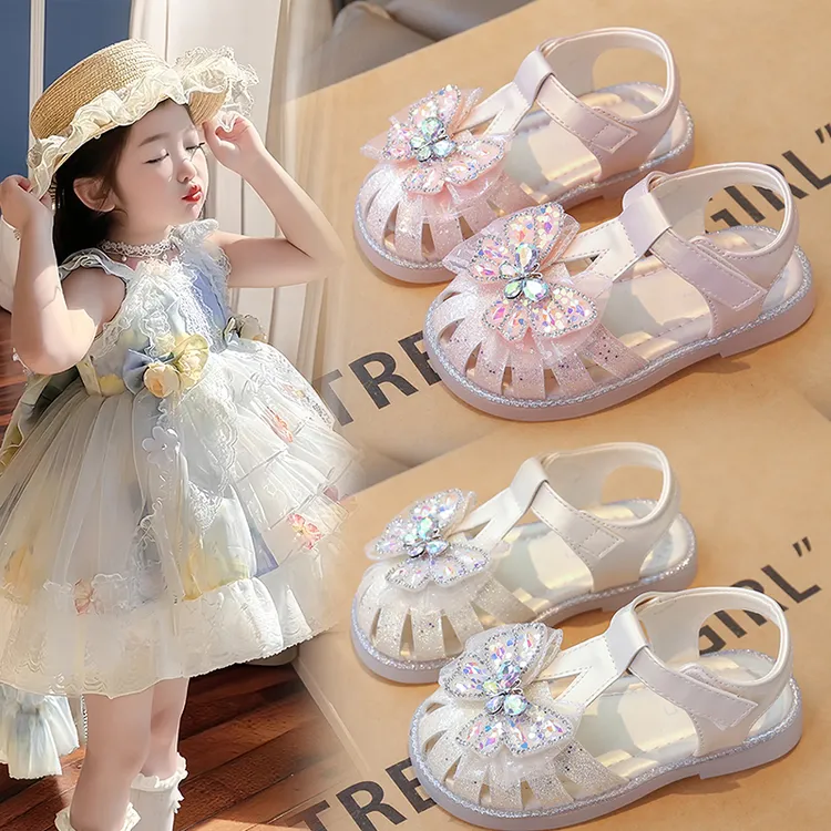 2025年夏季新款时尚百搭女童凉鞋宝宝软底儿童鞋防滑小女孩包头鞋