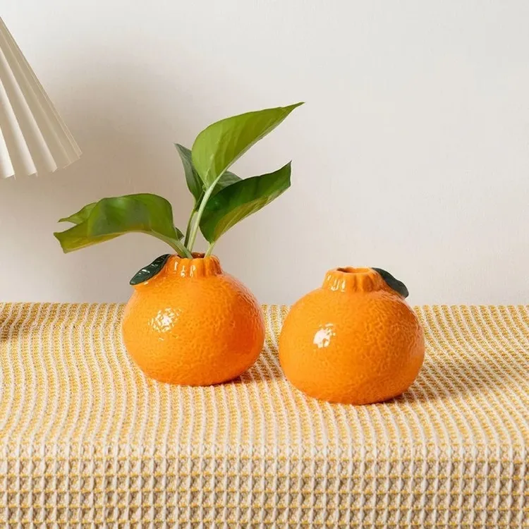 创意橘子花瓶陶瓷水培植物器皿客厅办公摆件创意ins风插花小花瓶