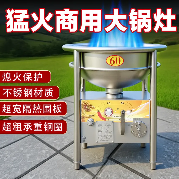 酒席大锅灶不锈钢液化气烹饪户外流动煤气灶喜宴灶猛火灶风机款