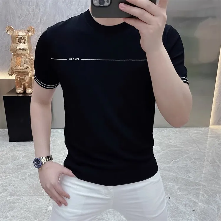 男士高品质针织短袖时尚潮流半袖针织冰丝短袖t恤M305修身网红