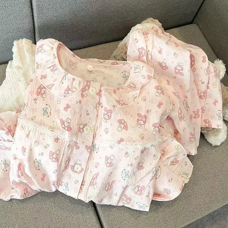 美乐蒂睡衣女夏季日系纯欲风可爱带胸垫云朵棉短袖短裤外穿家居服