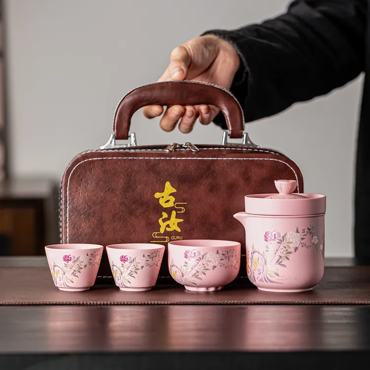 出行户外便携式陶瓷一壶三杯旅行茶具套装茶水分离快客杯功夫茶具