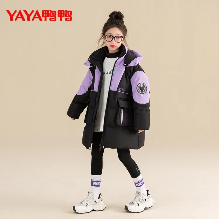 【强防水】鸭鸭女童加厚中长款羽绒服2024年新款儿童秋冬外套23550