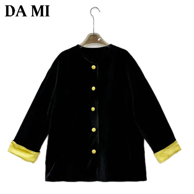 【大蜜】3608#秋季丝绒长袖拼接亮色系单排包扣宽松显瘦女装外套