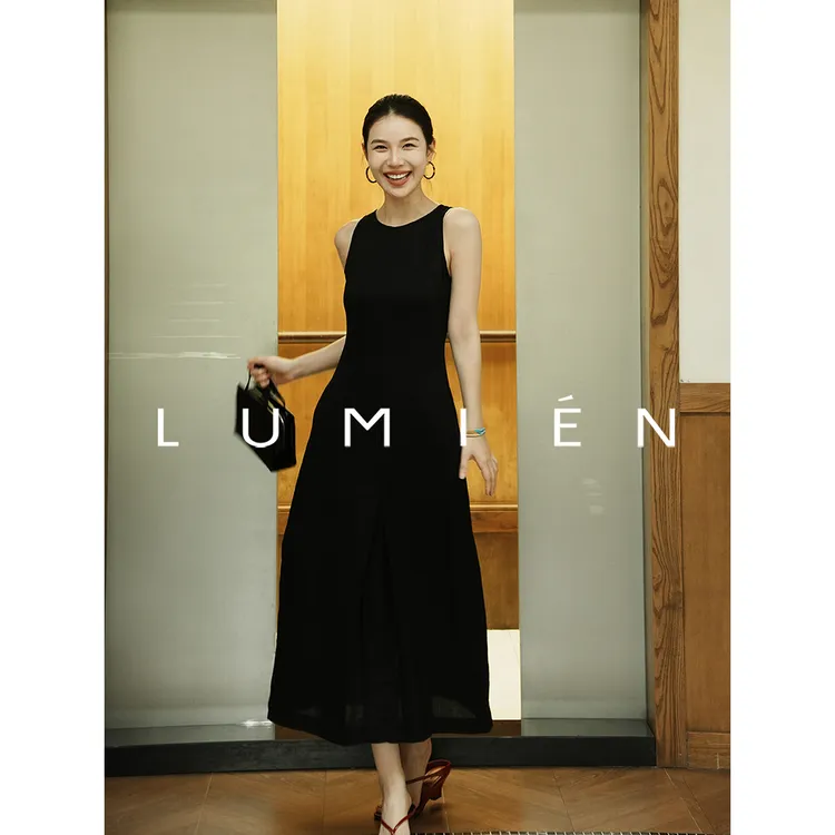 现货【LUMIEN 新品】“雅韵天成”亚麻粘胶收腰连衣长裙LX5DLL120