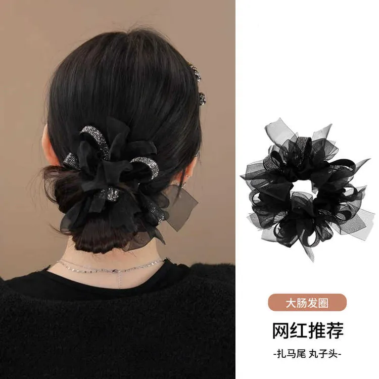 闪耀蝴蝶结大肠发圈新款精致减龄低丸子头绳蓬松橡皮筋发绳扎头发
