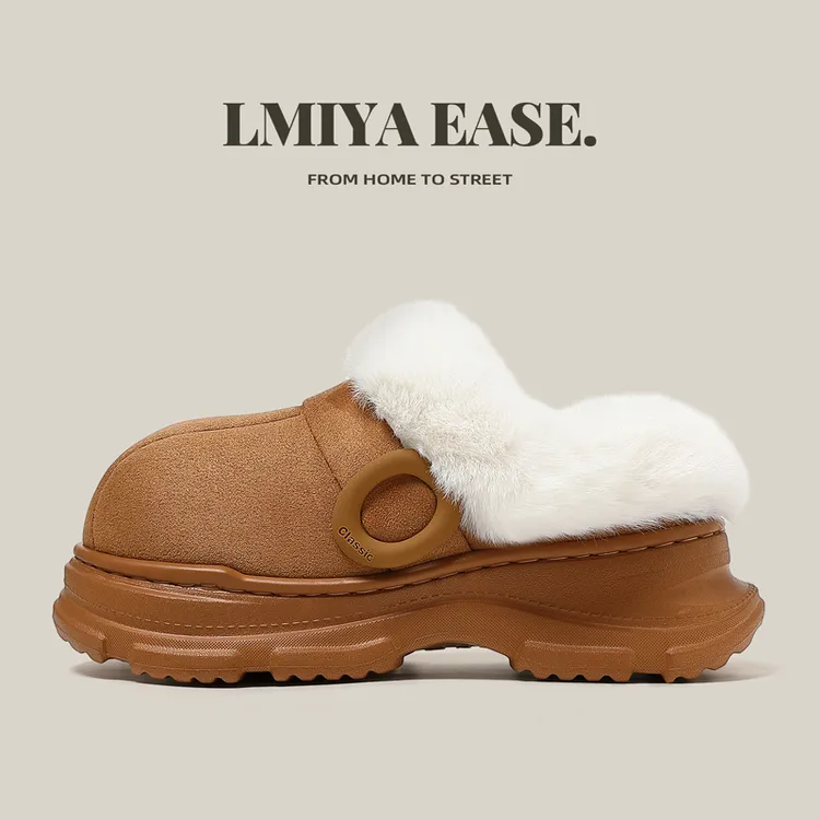 一脚蹬毛毛拖鞋女冬外穿2025新款保暖厚底加绒防滑居家棉拖女