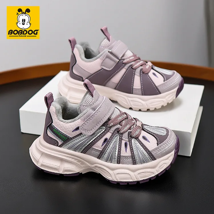 巴布豆男女童2025秋冬季棉新款透气皮面休闲鞋防滑软底儿童运动鞋