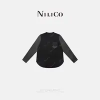 NILICO【暗缕花袋】国风不规则下摆圆领袖子拼接面料口袋贴花边上衣