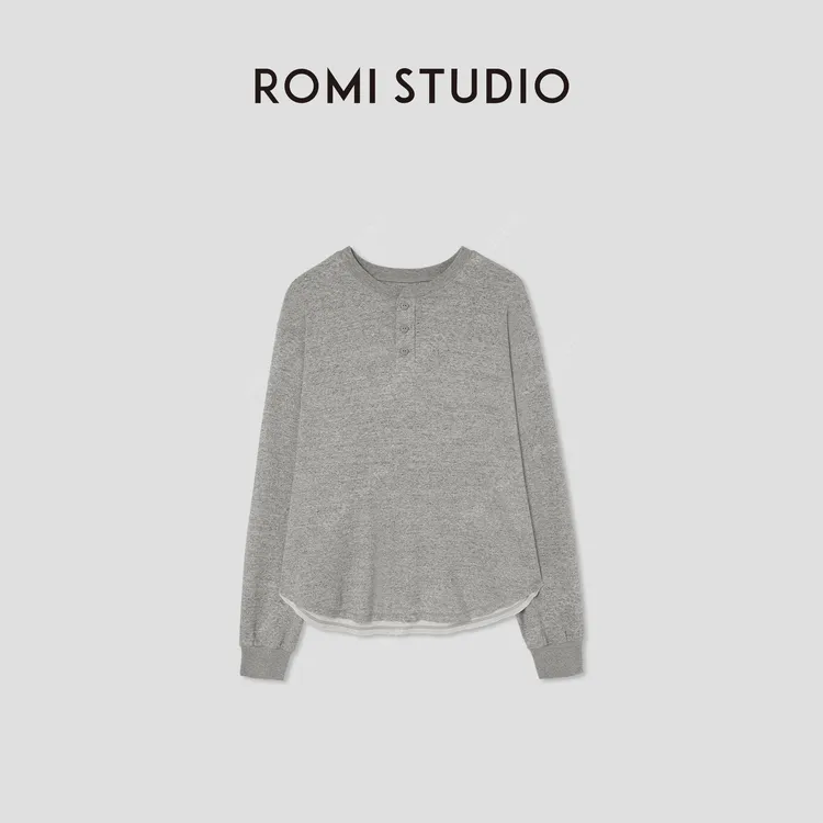 ROMI STUDIO“格雷秋意”绵羊毛混纺插肩亨利领长袖T恤 RW24LSY1059