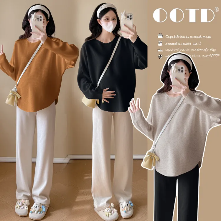 孕妇上衣2025年秋冬新款打底针织上衣外穿显瘦韩版针织套头孕妇装