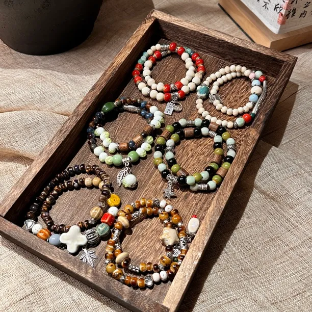 铜合金陶瓷手链 【双圈陶瓷手串】民族风串珠原创设计手链手工