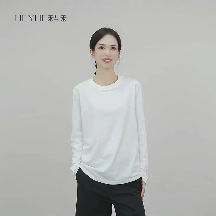 小禾【呼吸长袖】新疆长绒棉莱赛尔免烫长款凉感速干百搭白色T恤