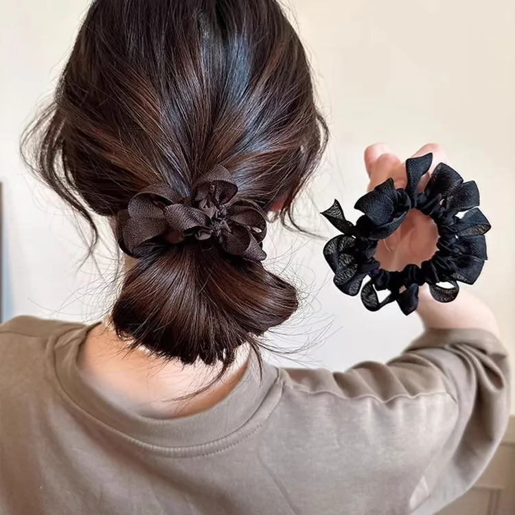 新疆包邮简约蝴蝶结褶皱小肠发圈百搭扎发皮筋扎马尾韩版气质发圈