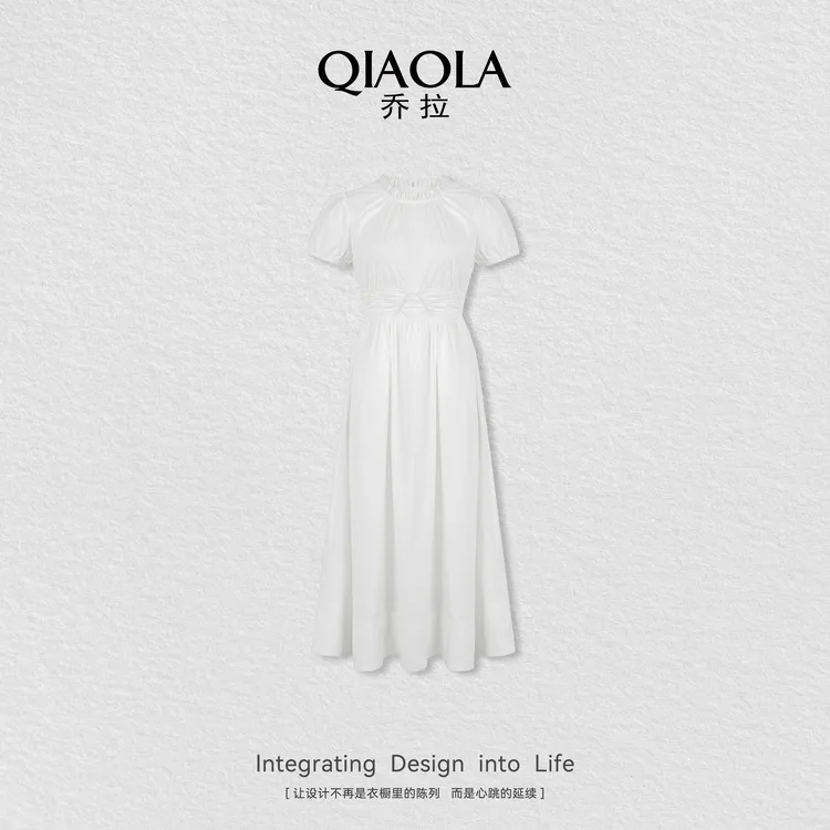 QIAOLA/乔拉【茉莉香】夏新款圆领设计简约百搭气质流行连衣裙预售