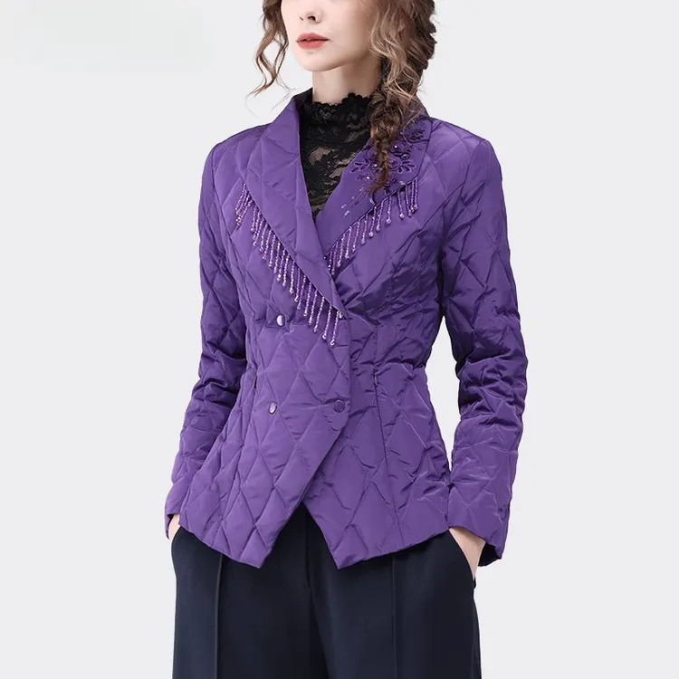 重工刺绣流苏白鸭绒羽绒服外套短款WG230799